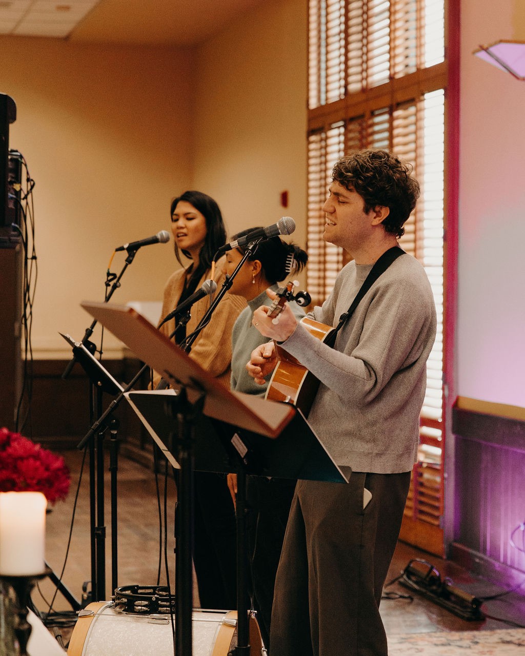The worship team leading singing on a Sunday morning at Grace Pasadena